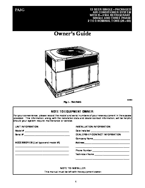 Carrier Pa3g 01 Heat Air Conditioner Manual