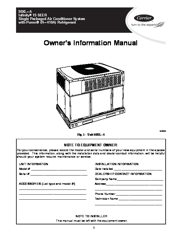 Carrier 50xl 01 Heat Air Conditioner Manual