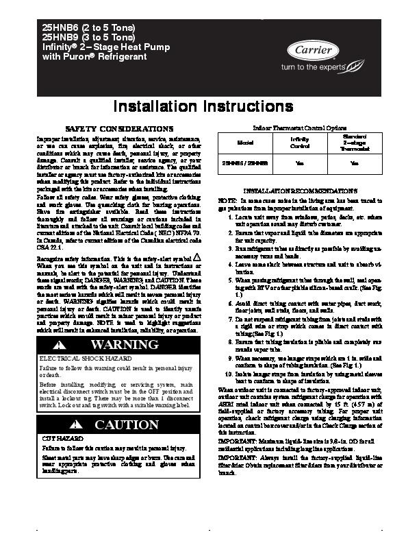 Carrier 25hnb6 9 1si Heat Air Conditioner Manual