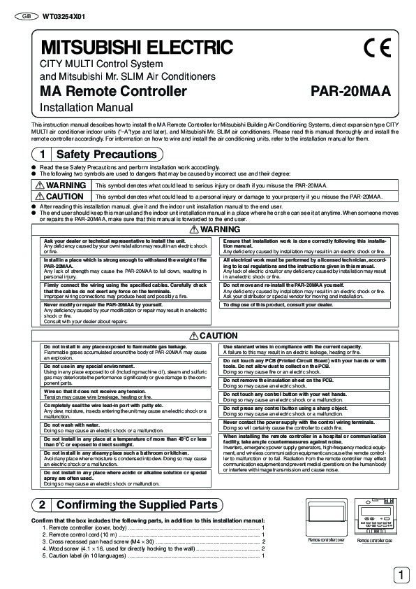 Mitsubishi Electric Par 20 Maa User Manual